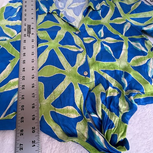 Haute Hippie Womens Tie-Front Button-Up Blouse XL Blue & Green Leaf Print NWOT - Picture 9 of 9